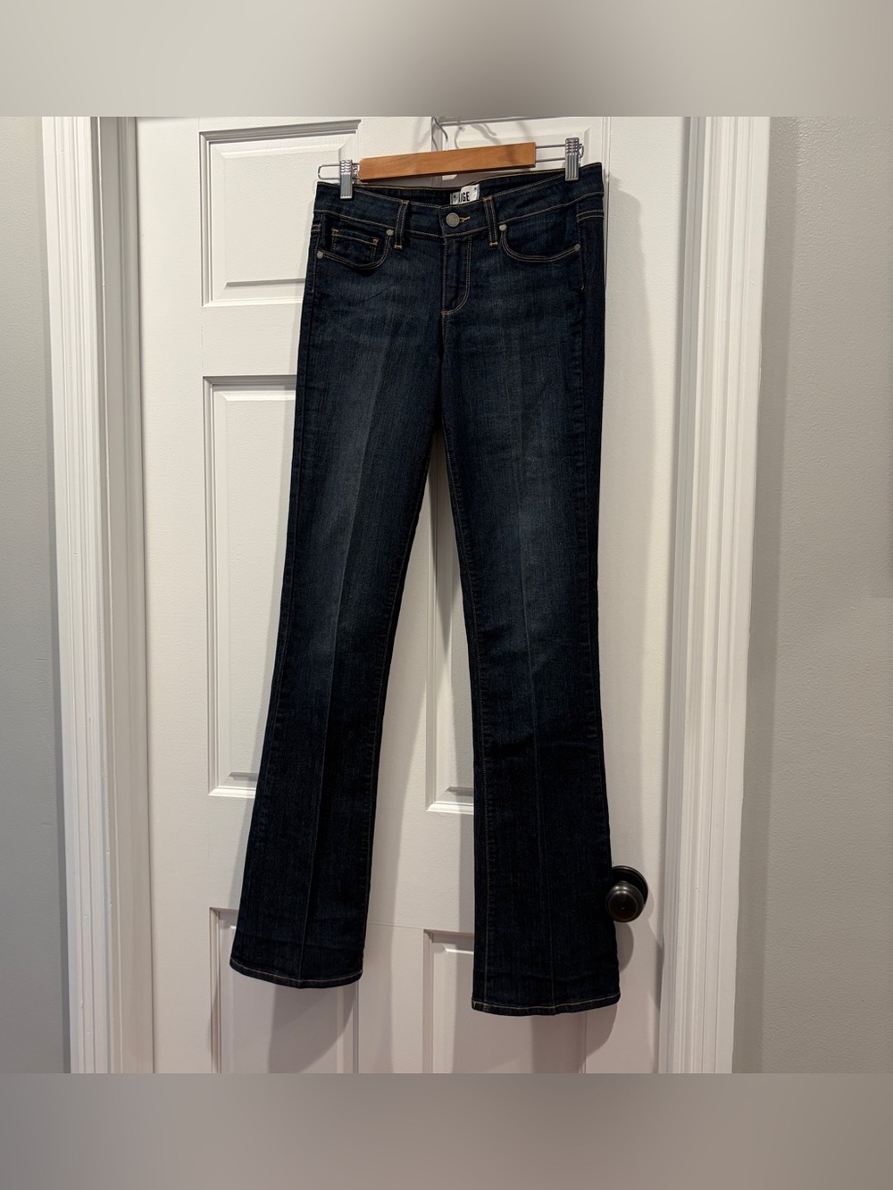 PAIGE Manhattan Bootcut Jeans Dark Indigo with Contrast Stitching